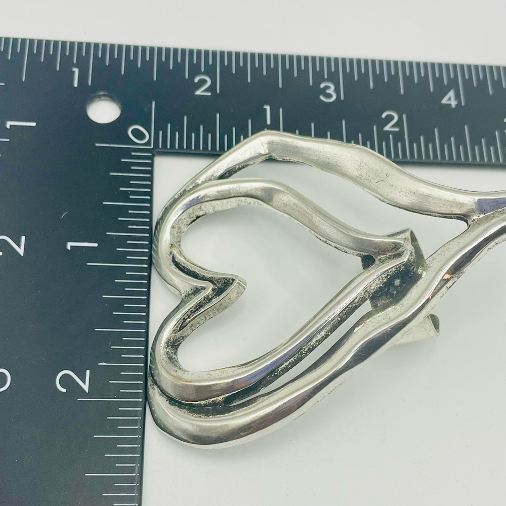 Large Silver Double Heart Adjustable Statement Ri… - image 4